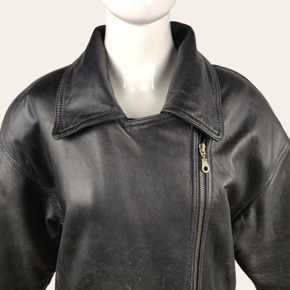 Vintage 1980s Supple Black Leather Trench Coat NEW WAVE French Tradition Express